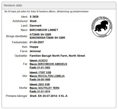 Birchmoor Linnet - udklip Hestedata