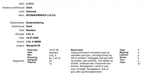 Mosbækmindes Lucca - Kåringsbeskrivelse