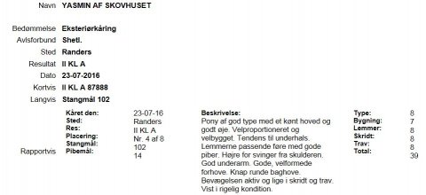 Yasmin af Skovhuset - kåringsbeskrivelse